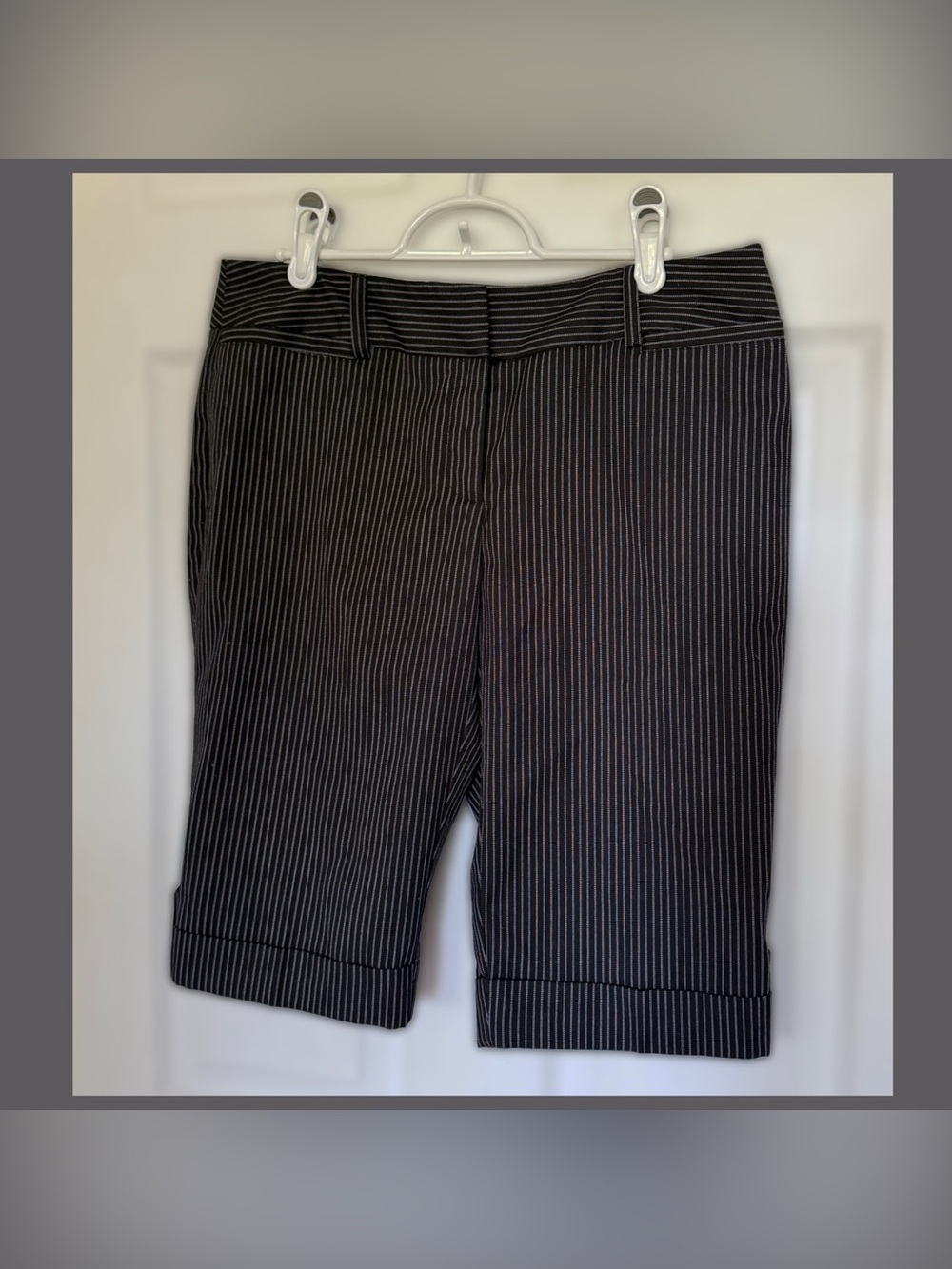 Tracy Evans Black Pinstripe Bermuda Shorts
